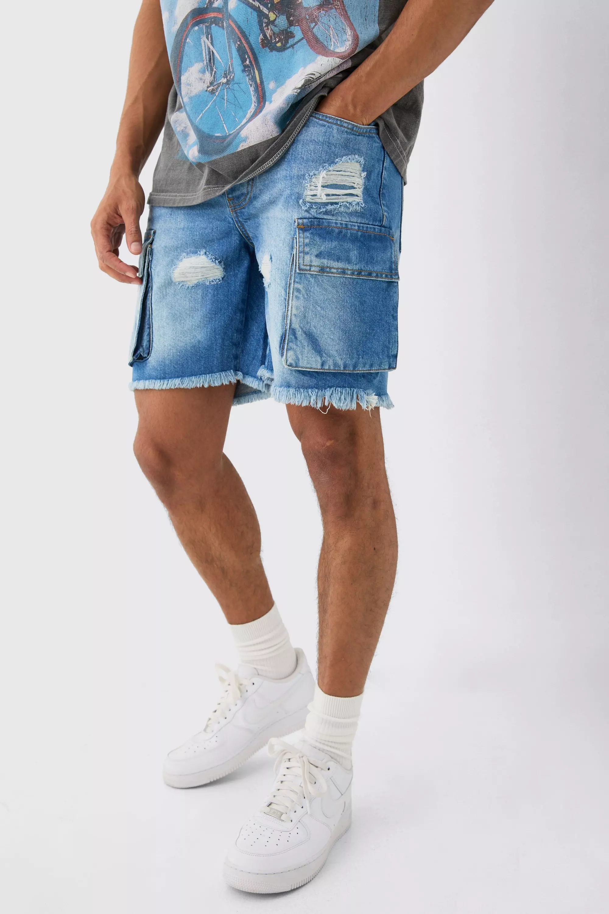 Boohooman denim shorts deals
